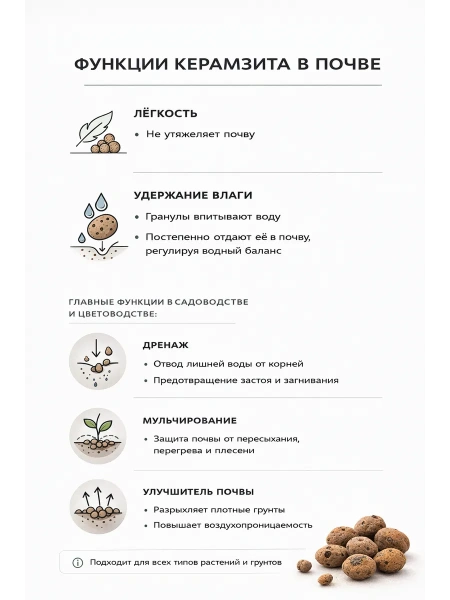 Дренаж Керамзит для цветов и растений фракция 20-40 мм, 5 л Благодатное земледелие